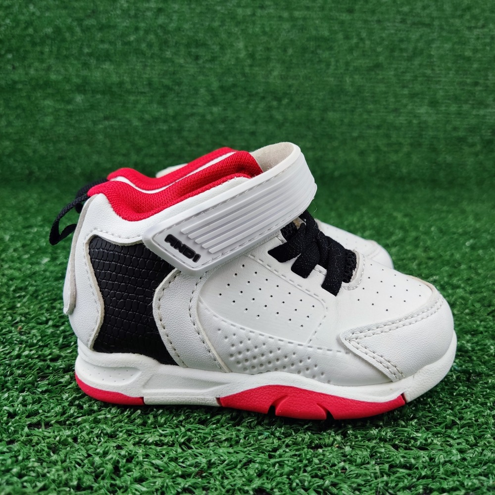 AND1 Basketball Sneakers Kids Size 4 White Red Black High Top Hook Loop Strap